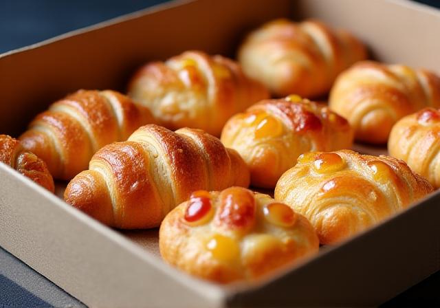 Box of mini buttery croissants and danishes